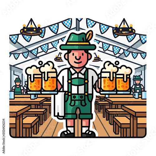 Man in traditional attire serves frothy beverages in a festive tent setting