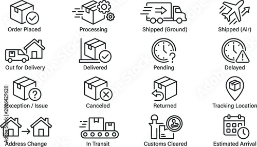 Tableau sur toile Delivery status icons set flat design on white background