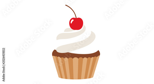 Quadro su tela Chocolate cupcake with white frosting cherry.