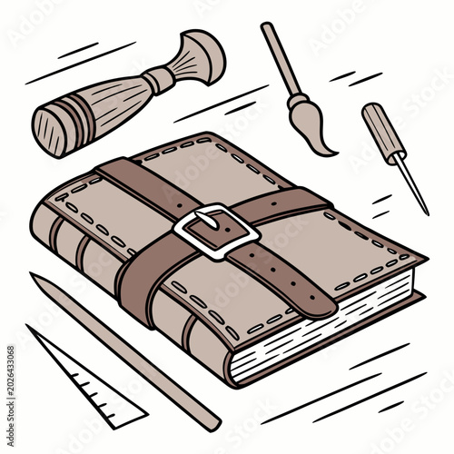 Leather journal with buckle and leatherworking tools set bookbinding notebook