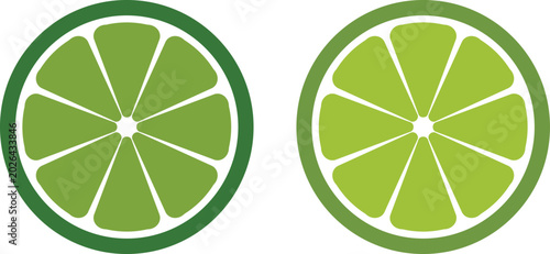 Konstfotografi Set of vector illustrations of fresh green lemon or lime whole, half, sliced ​​and in wedges