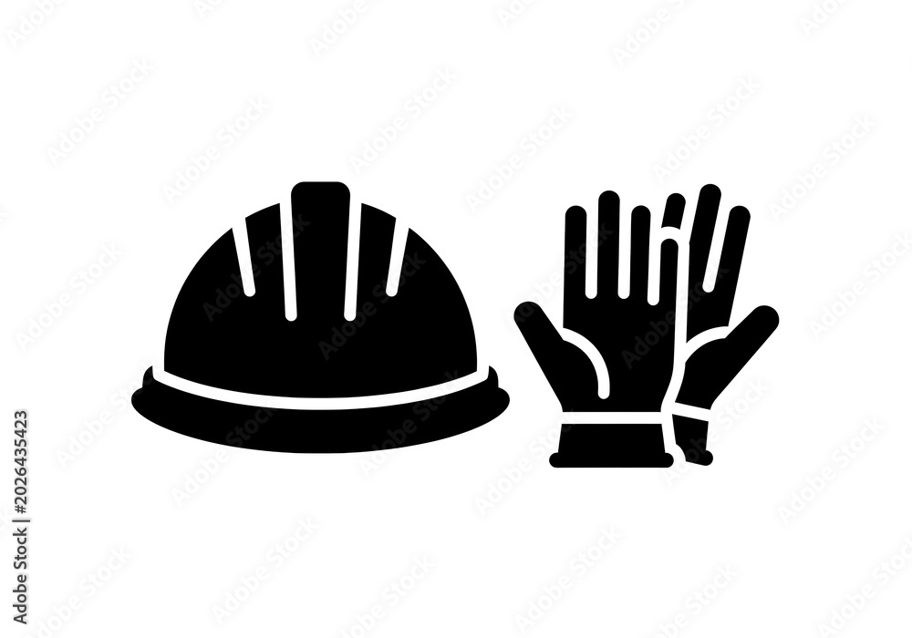 Fototapeta premium Minimal solid glyph icon of industrial safety gear isolated on transparent background for work