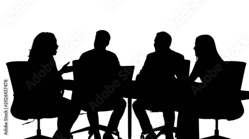 Silhouette of business people sitting at a meeting isolated on transparent background, Vector