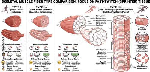 Foto Skeletal Muscle Fiber Type Comparison Infographic Featuring Fast Twitch and Slow
