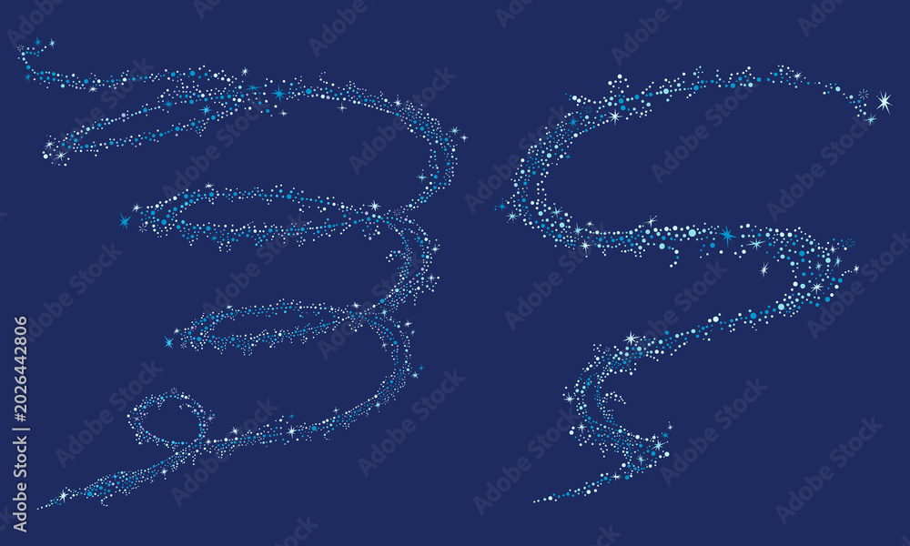 Fototapeta premium 魔法のようなきらめき 流れ星のライン素材セット｜Blue Sparkle Swirl Decoration