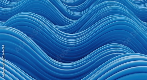Abstract Blue Wave Pattern: 3D Rendered Undulating Curves, Serene and Textured