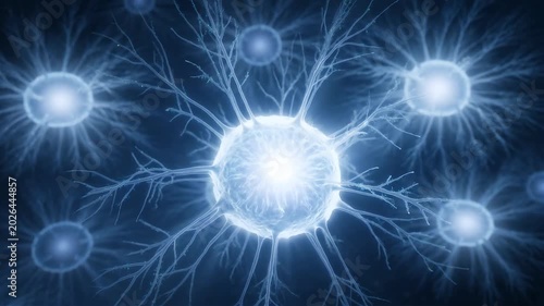 Abstract glowing neurons network with electrical impulses.
