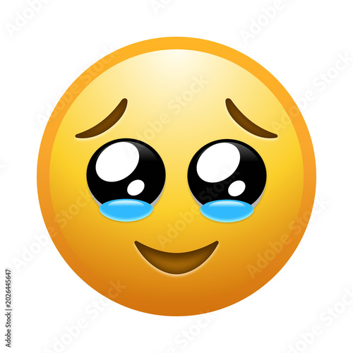 Canvastavla Face holding back tears emoji illustration, transparent background