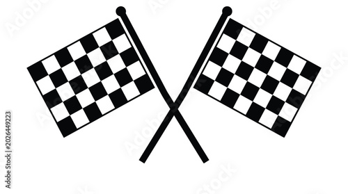 Two crossed checkered flags representing the final finish line of a professional motor racing sports event