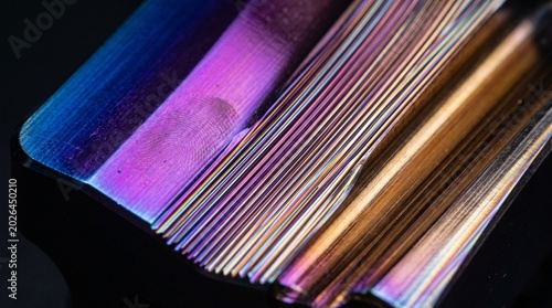 Anodized Titanium Metal Iridescent Surface with Fingerprint Macro Abstract Background