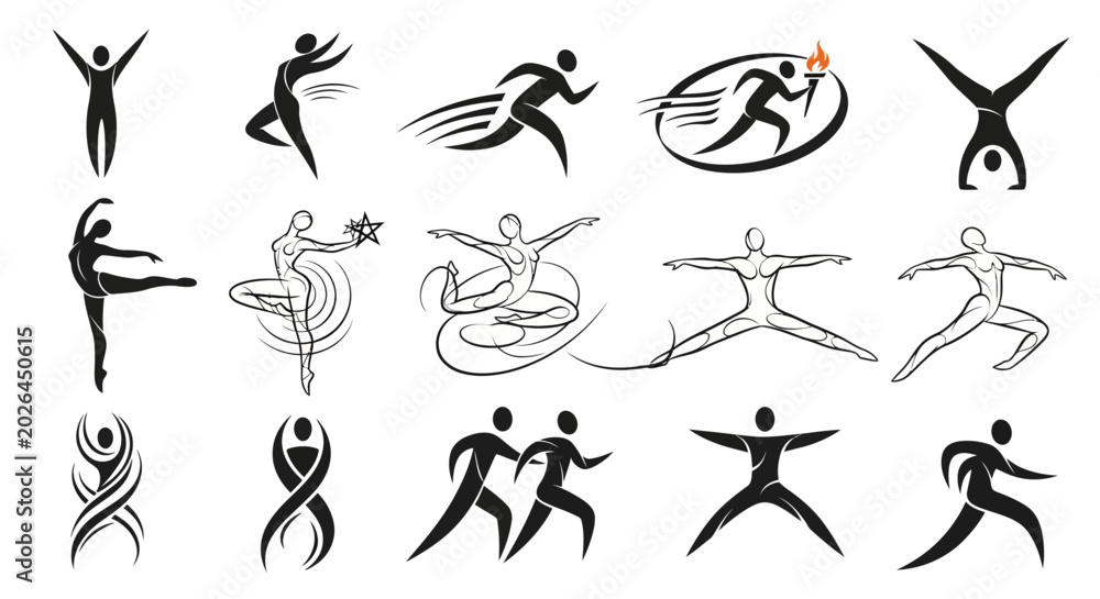 Fototapeta premium Human figures, athletic silhouettes, sports icons, 20 vector graphics