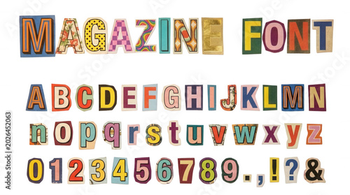 Cutout Magazine Font Letters Numbers and Symbols Alphabet Collage Style