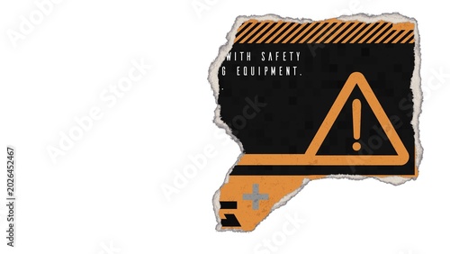 Warning sign on ripped paper about safety equipment