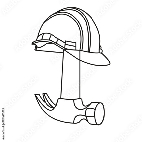 A construction worker's tools including a hard hat lie on a surface