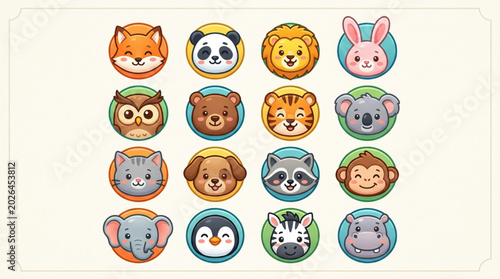 Canvas Print Collection of Cute Cartoon Animal Faces Icons.