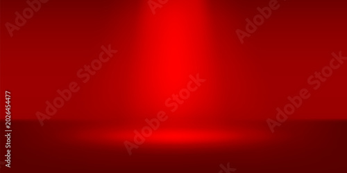 Vector red studio background. Maroon bg with spotlight effect. Abstract scene backdrop