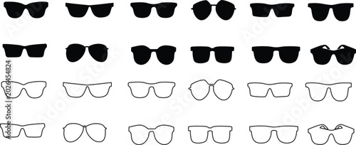 Eyeglasses Shapes Vector Set Black Silhouette and Outline Eyewear Icons