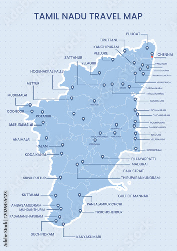 Tableau sur toile Tamil Nadu Travel Map India State Tourism Vector Illustration