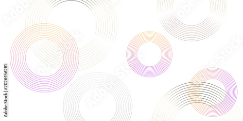 Abstract background with colorful gradient concentric circles and thin geometric line rings on clean white backdrop