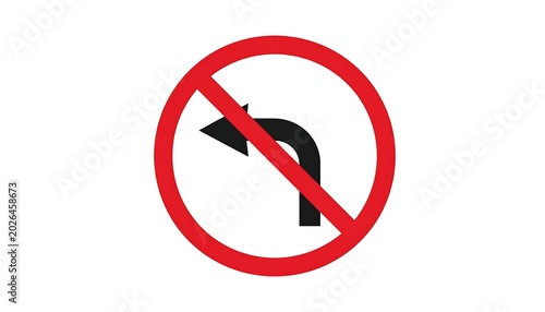Red circle with diagonal line over left turn arrow