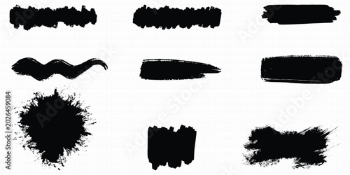 Cuadro en lienzo Brush stroke effects black ink strokes and smudges for art and design