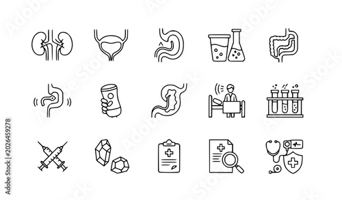 Tableau sur toile Minimal urology healthcare outline icons with kidney bladder and medical symbols