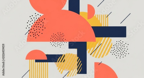 Vibrant Abstract Geometric Composition with Retro Memphis Style Elements.