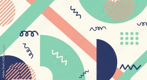 Retro Memphis Style Abstract Geometric Pattern Background.