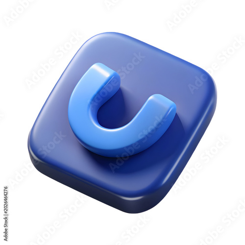 Blue horseshoe symbol on a base during soft studio lighting for app interface design isolated on transparent background
