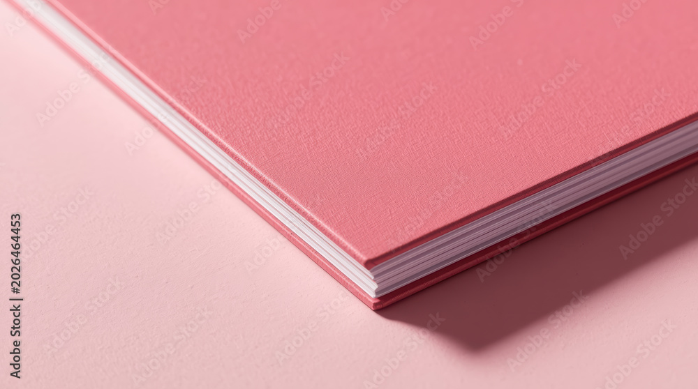 Fototapeta premium Pink journal mockup with textured cover and visible pages, soft shadow and minimal styling