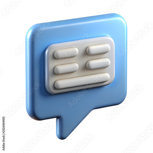 Blue Speech Bubble Icon with Text Lines during Studio Lighting Isolated on transparent background