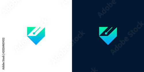 Quadro su tela Modern abstract shield logo with digital lines, symbolizing innovative technolog