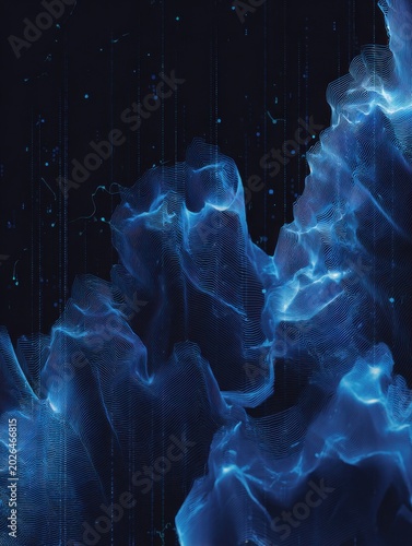 Abstract illustration of high-frequency trading data streams in algorithmic finance, dark blue theme