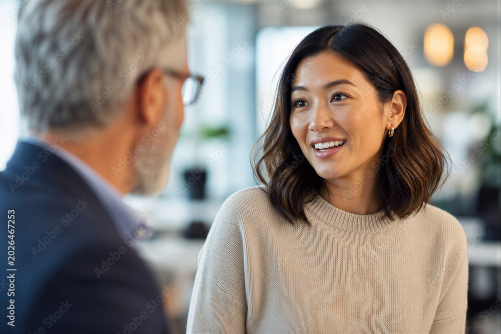 Fototapeta premium Professional Business Conversation in Modern Office as Corporate Mentorship and Workplace Communication Concept 