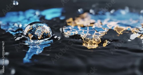 Close-up of water droplets with reflections creating a mesmerizing visual effect