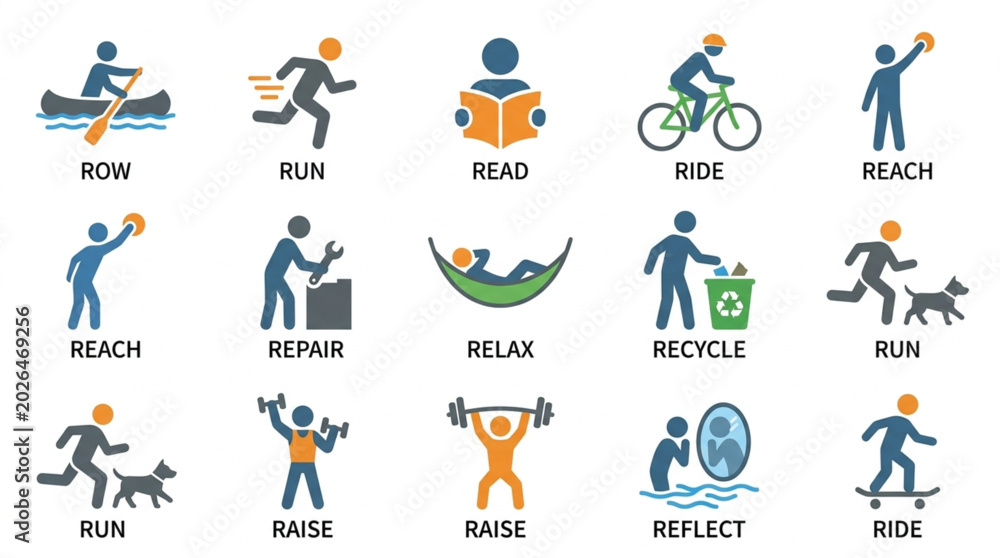 Fototapeta premium Collection of Icons Representing Various Activities and Hobbies.