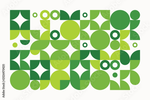 Canvastavla Geometric pattern of intersecting green circles and squares on white background,
