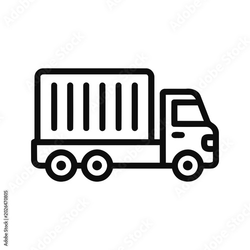 Canvas Print Simple Outline Icon of a Large Delivery Truck with Cargo Container on White Back