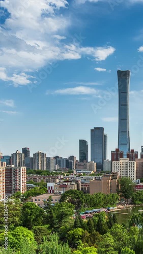Vertical time-lapse footage of the skyline of Beijing CBD Business and Financial Center, China