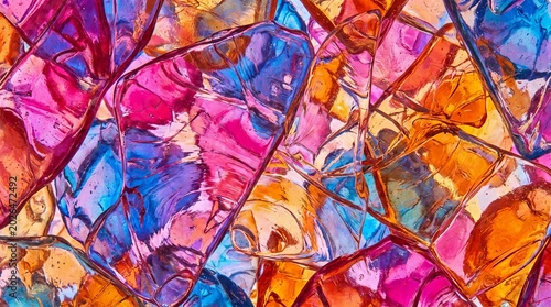 Abstract Vibrant Stained Glass Pattern with Colorful Geometric Shapes and Textures.
