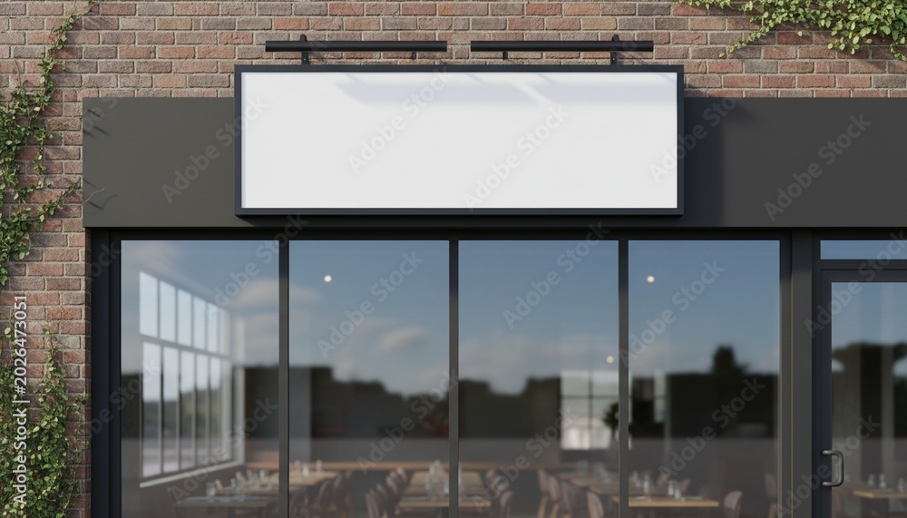 Obraz premium Blank shop frame signage, Blank restaurant shop sign or menu board with blank front realistic on a mockup template