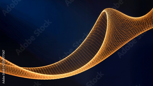 Bild auf Leinwand Abstract glowing orange wireframe wave mesh curve on dark blue gradient backgrou