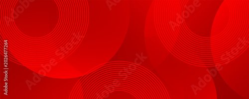 Abstract Red and Black Background with 3D Fluid Waves and Glowing Geometric Circles