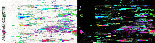 Konstfotografi Digital glitch texture with colorful pixel fragments isolated on transparent bac