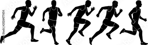 Foto Black silhouette collection of male runners and sprinters in motion isolated on