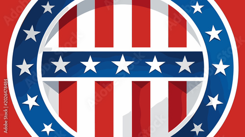 Tableau sur toile A patriotic circular emblem featuring red and white stripes and a blue ring adorned with white stars, evoking American symbolism