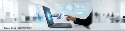 Innovative technology event human-robot interaction at a modern office digital engagement contemporary workspace close-up perspective future of work and ai integration