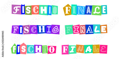 Obraz na płótnie Fischio finale testo stile collage lettere ritagliate per design sportivo e graf
