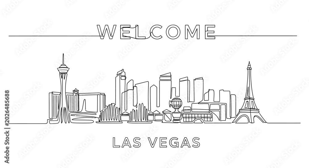Fototapeta premium Welcome to Las Vegas: Minimalist Line Art Skyline Illustration