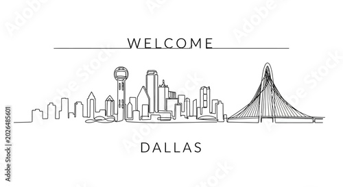 Welcome Dallas - Modern Line Art Skyline Illustration